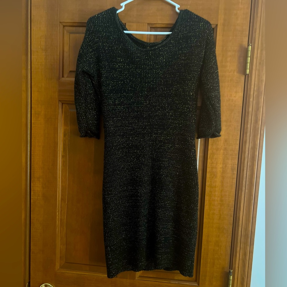 Black midi sweater dress with gold detail: size Medium